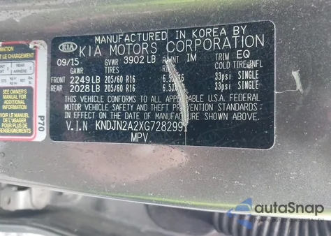 2016 Kia Soul from USA, damaged, VIN KNDJN2A2XG7282991